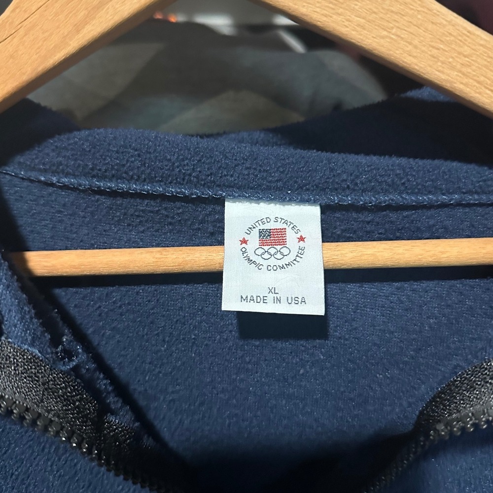 Vintage 90s USA Olympics Embroidered Full Zip Fleece Blue Mens XL Pullover - Picture 3 of 5